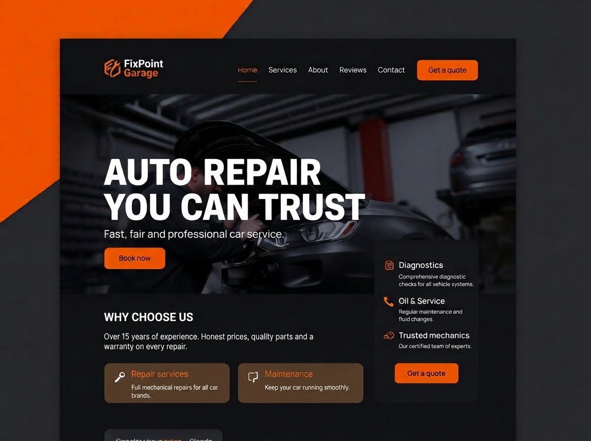 FixPoint car repair garage website preview